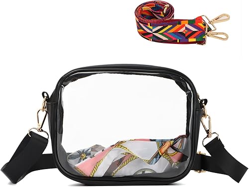 Oweisong Bolsa transparente para mujer, aprobada para estadios, correa de guitarra, bolsa de hombro transparente para conciertos deportivos