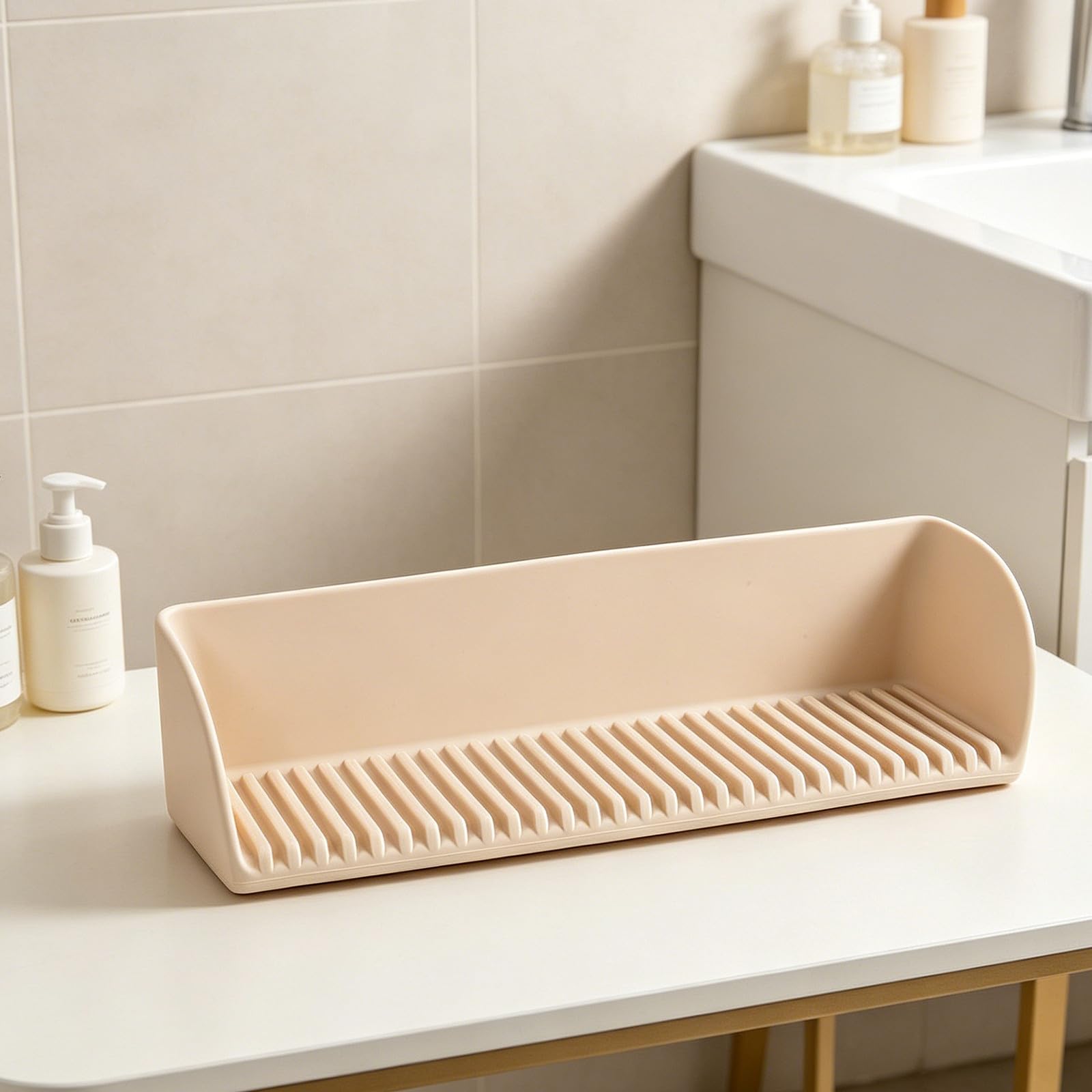 Operitacx Paraspruzzi per vasca da bagno per bambini - Paraspruzzi in silicone per vasca da bagno con ventose, ripiano gioco per da per portare giocattoli in