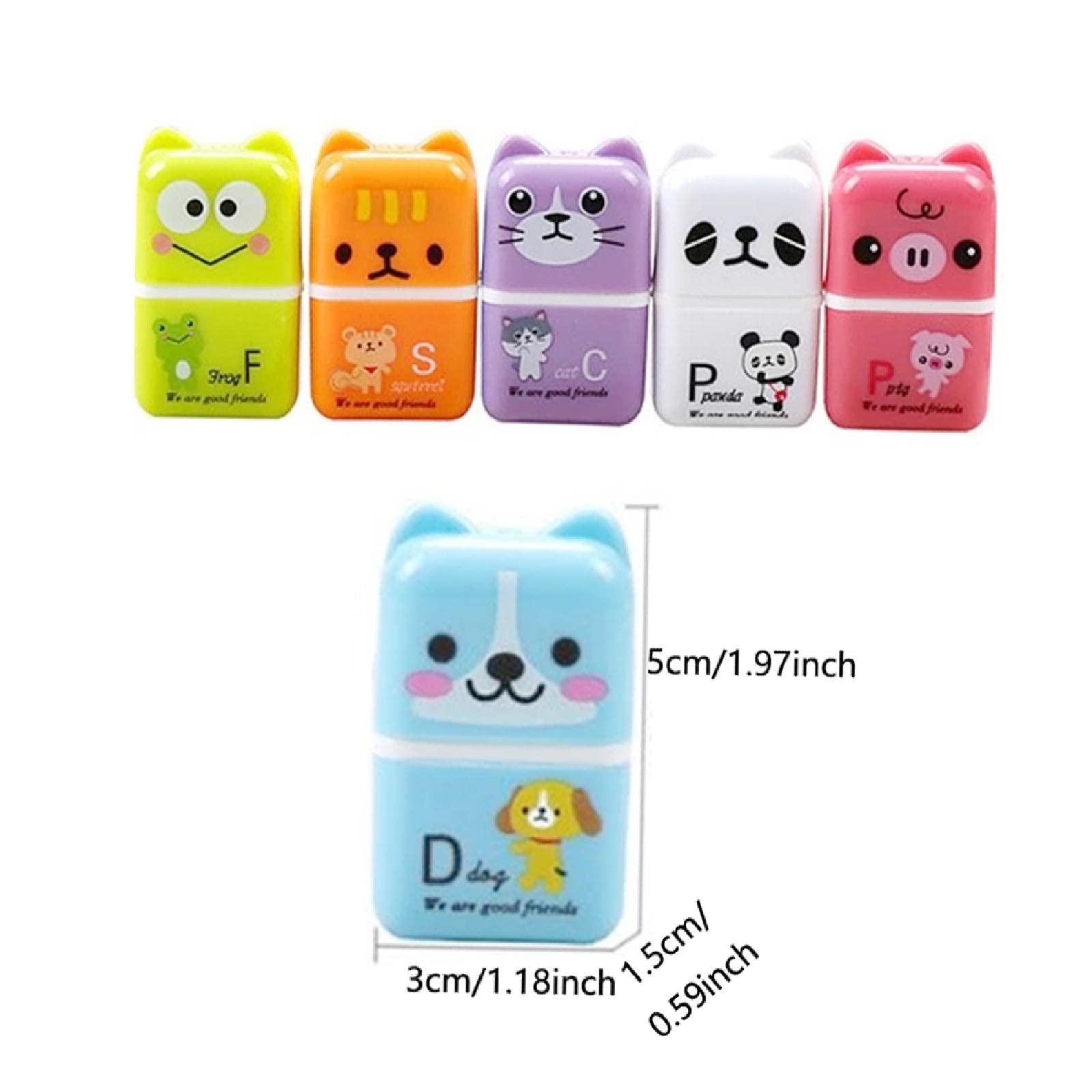 Gomme da matita in gomma da 24 pezzi, gomma da cancellare rettangolare colorata a forma di animale dei cartoni animati, gomme da cancellare per ufficio scolastico