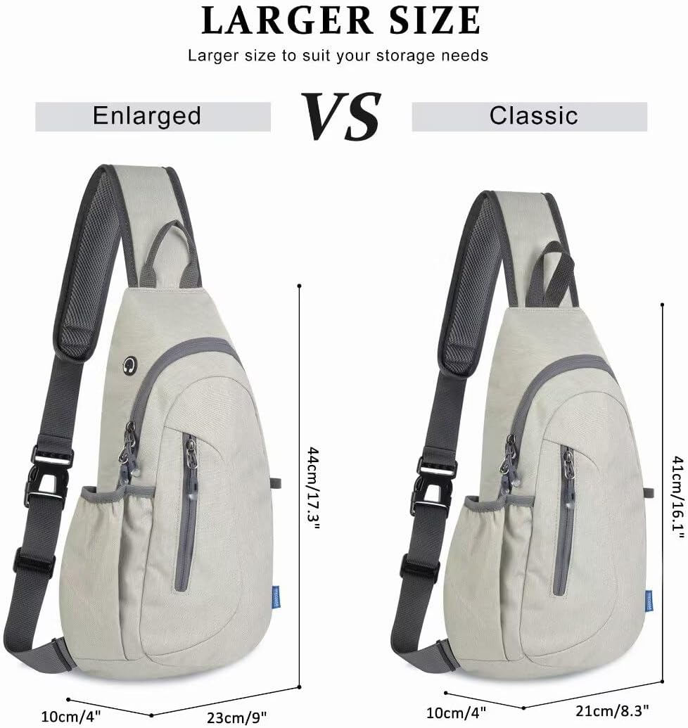 TITECOUGO Large Sling Bag for Women Men Crossbody Bag Waterproof Hiking Backpack Shoulder Bag Chest Bag Travel Essentials Backpack for Outdoor Walking Biking Camping Running Light Gray - Image 3