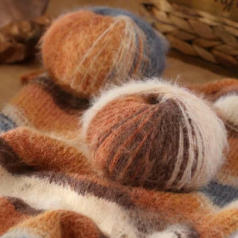 6 gomitoli da 100 g di Filato Misto Lana variegato a Pelo Lungo, Morbido, di Peso Medio, Ideale per Lavorare a Maglia a Mano, per Sciarpe, Maglioni, Guanti e Cappelli all'Uncinetto Fai da Te