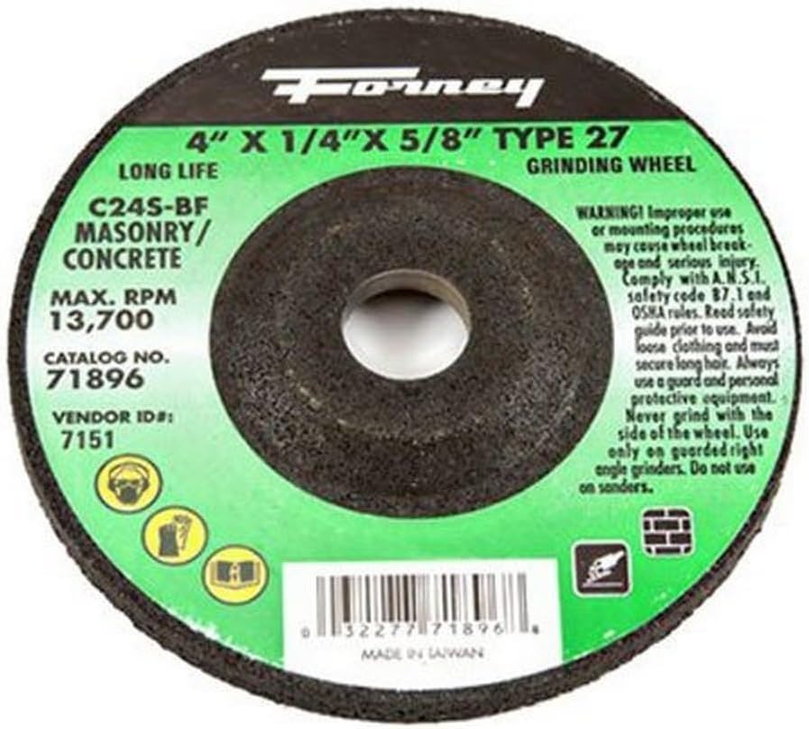 Forney 71896 Grinding Wheel with 5/8-Inch Arbor, Masonry Type 27, C24S-BF, 4-Inch-by-1/4-Inch