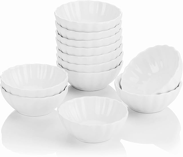 MALACASA, Series Ramekin, 12-Piece 3" (7.5 * 7.5 * 3.3cm) Ramekins Ivory White Porcelain China Ceramic Cream White Dishes(Set of 12)