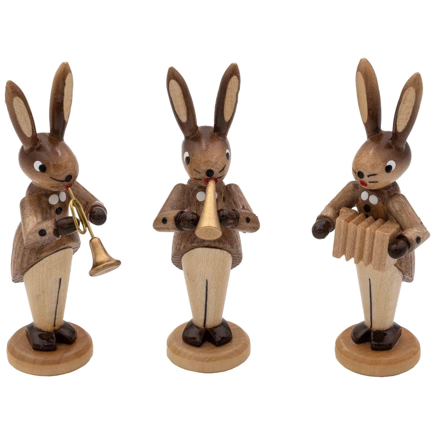 Seiffener Volkskunst Bernd Zschorn | Osterhasen Hasentrio | Ostern Osterschmuck Osterdeko aus dem Erzgebirge | 8 cm | 3er Set | Trio