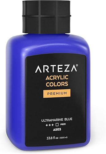 ARTEZA Pintura acrílica, A503 azul ultramarino, 33.8 onzas líquidas, tarro de 33.8 fl oz, opaca, de secado rápido, pinturas acrílicas para pintar
