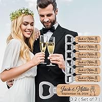 Vista 3 de Personalized Bottle Openers, Wooden Custom Couple's Names & Date Openers for Wedding Gift, Idea Gifts for Wedding (Set of 6)