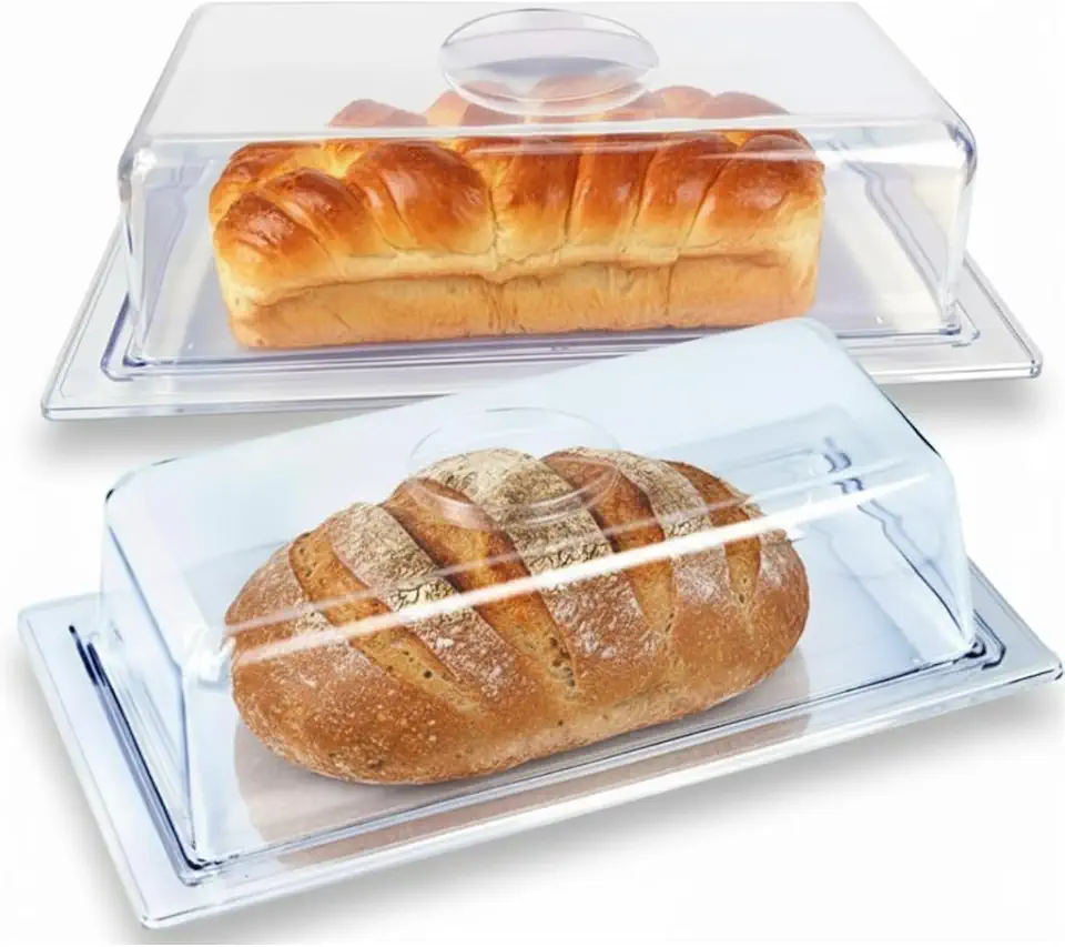 Porta-Pão Premium em Acrílico Transparente com Bandeja | Conserva Frescor | Design Moderno Multiuso para Pães, Bolos e Tortas. Material PS Cristal