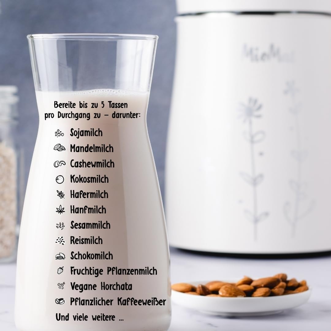 8-in-1 Pflanzlicher Milchbereiter 1,2L Mandelmilch Sojamilch Hafermilch Kokosmilch Suppen Brei Smoothies Püree Vollautomatisch