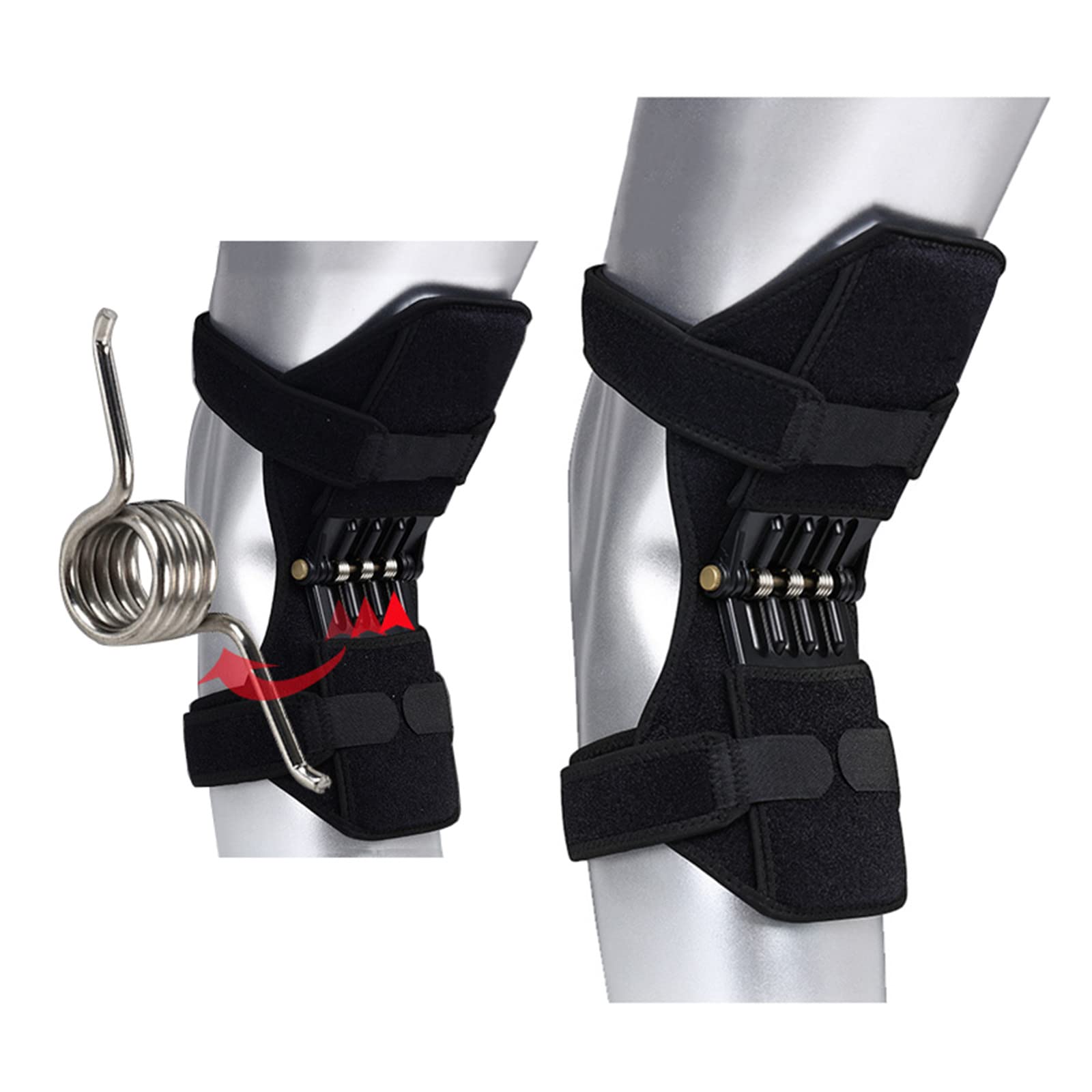 Ginocchiera 2 Pezzi con 3 Molle, Supporto articolare stabilizzatore per Ginocchio a Molla, tutore per Ginocchio Power Lift per Gambe deboli Old Cold Leg Sports Training Squato,Black