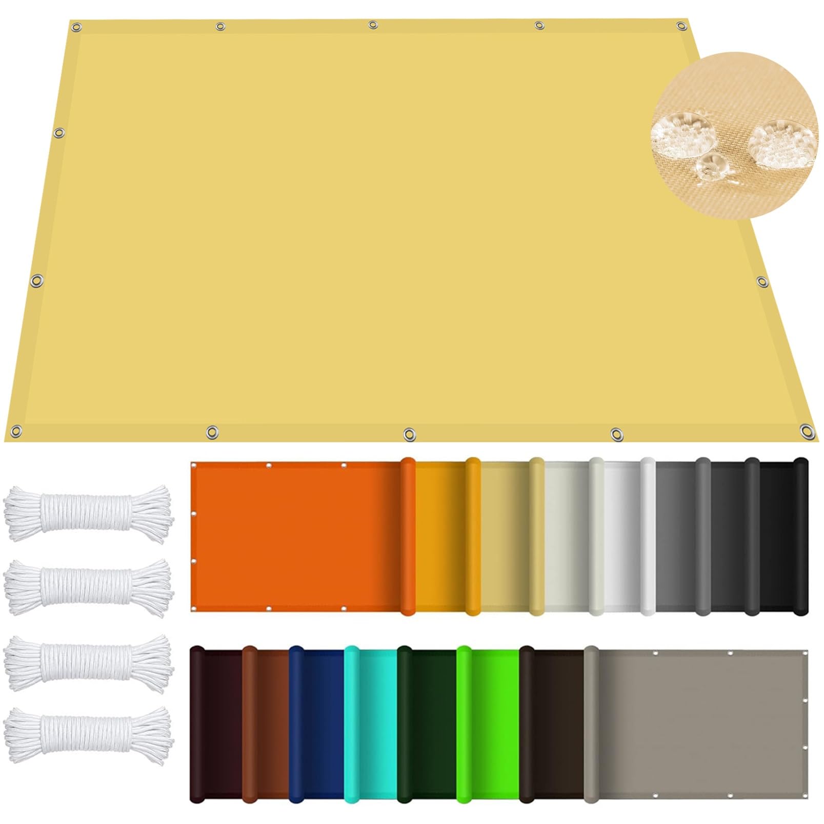 GLDYTVF Outdoor Rectangle Sun Shade 1.8 x 1.8m Ro and Eyelet Sun Shade Canopy for Backyard Pool Lawn and Outdoor Activities Sand Yellow