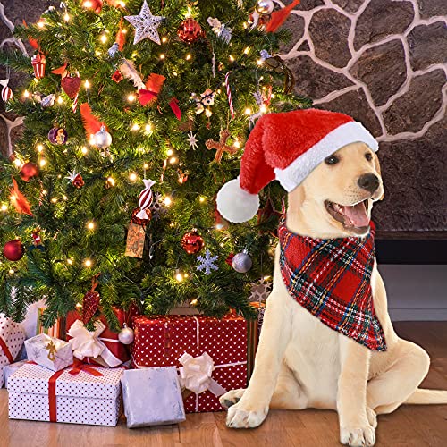 8 Pieces Christmas Dog Cat Santa Hats and Bandanas Triangle Dog Bibs Kerchief Buffalo Plaid Snowflake Bandanas Christmas… - Image 6