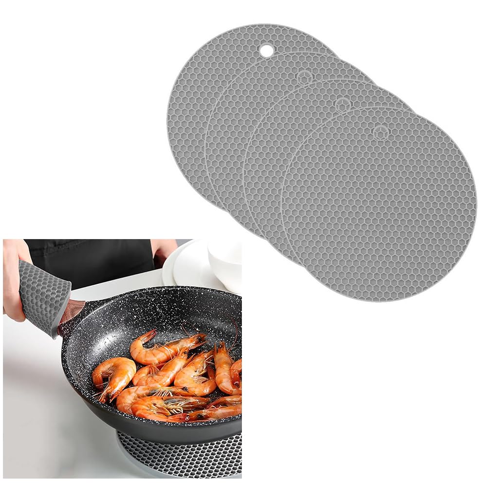 Non SLip PAN STAND -Trivet, POT STAND, Heat Resistant POT HOLDER & TRIVET Frame For Pans, Casserole Dishes & Ovenware, Placemat, Table Protector (2 Pack GREY Silicone)