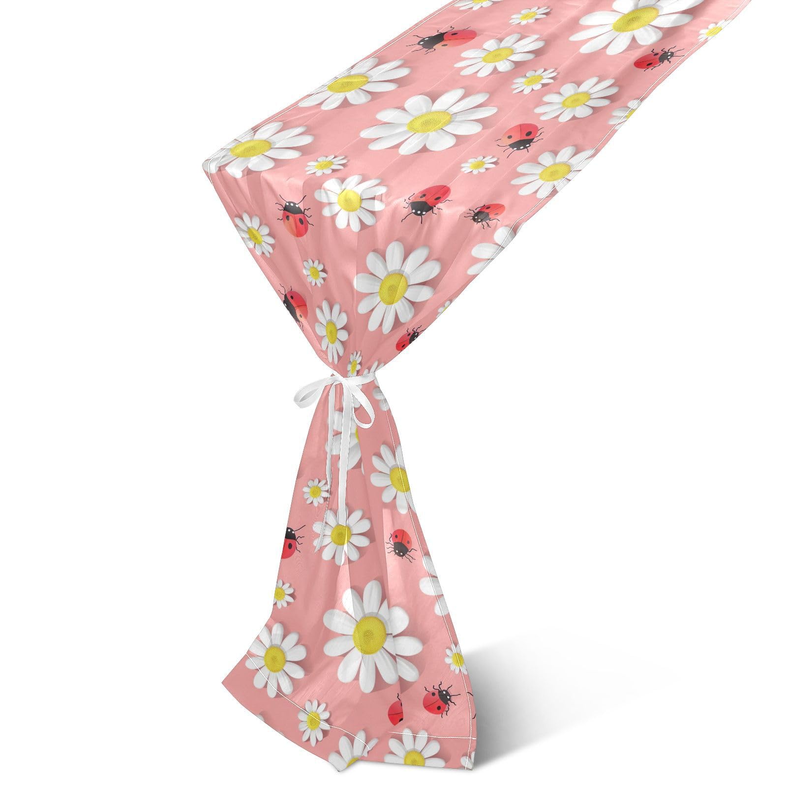 Waassud Multicolor Ladybugs And Daisies Table Runner 120 Inches Long Living Room Decor Bridal Wedding Home Farmhouse Party Holidays
