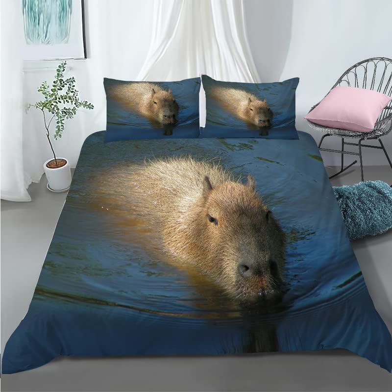 Housse de couette 90x190 capybara enfant gris lit 1 place avec taie