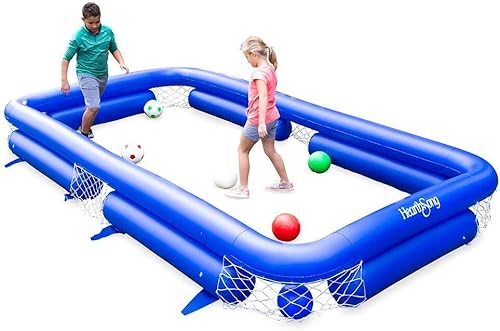 HearthSong Juego inflable para piscina de fútbol en el patio trasero para niños y adultos con arena de 14 pies de largo x 7 pies de ancho x 18