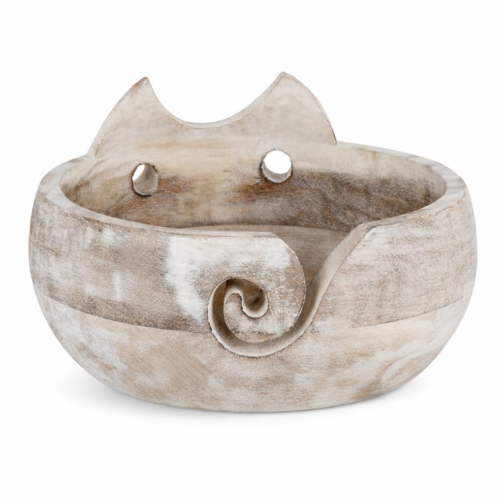 Valentines Day Gifts for Women Wooden Yarn Bowl Knitting Bowl Large Crochet Yarn Holder Handmade Crocheting Accessories and Supplies Organizer 7 x 3 CATGRAY