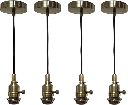 Miniatura 8 de Royal Designs, Inc. Iluminación colgante colgante, enchufe de luz colgante sin llave en forma de cilindro y toldo, cobre antiguo con cable de tela