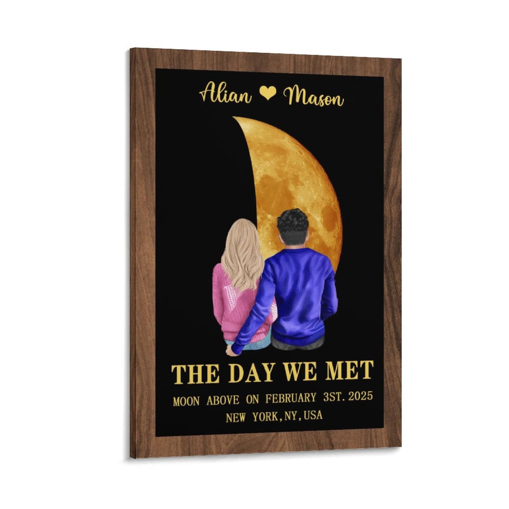 GOOBRRL Personalized Couple Moon Phase Picture Canvas Painting Personalized Night We Met Moon Phase Poster Couple Portrait Birthday Moon Phase Wall Art Moon Gifts for Birthday Wedding,03