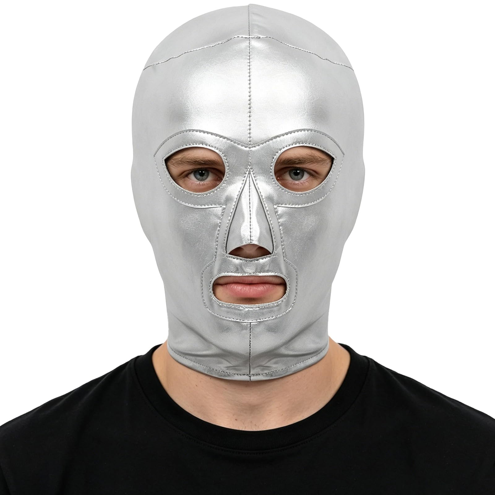 TTAO Mexicano Wrestling Masks Lucha Libre Mask Hood Clubwear for Halloween Cosplay Rave Show Accessory Silver One Size