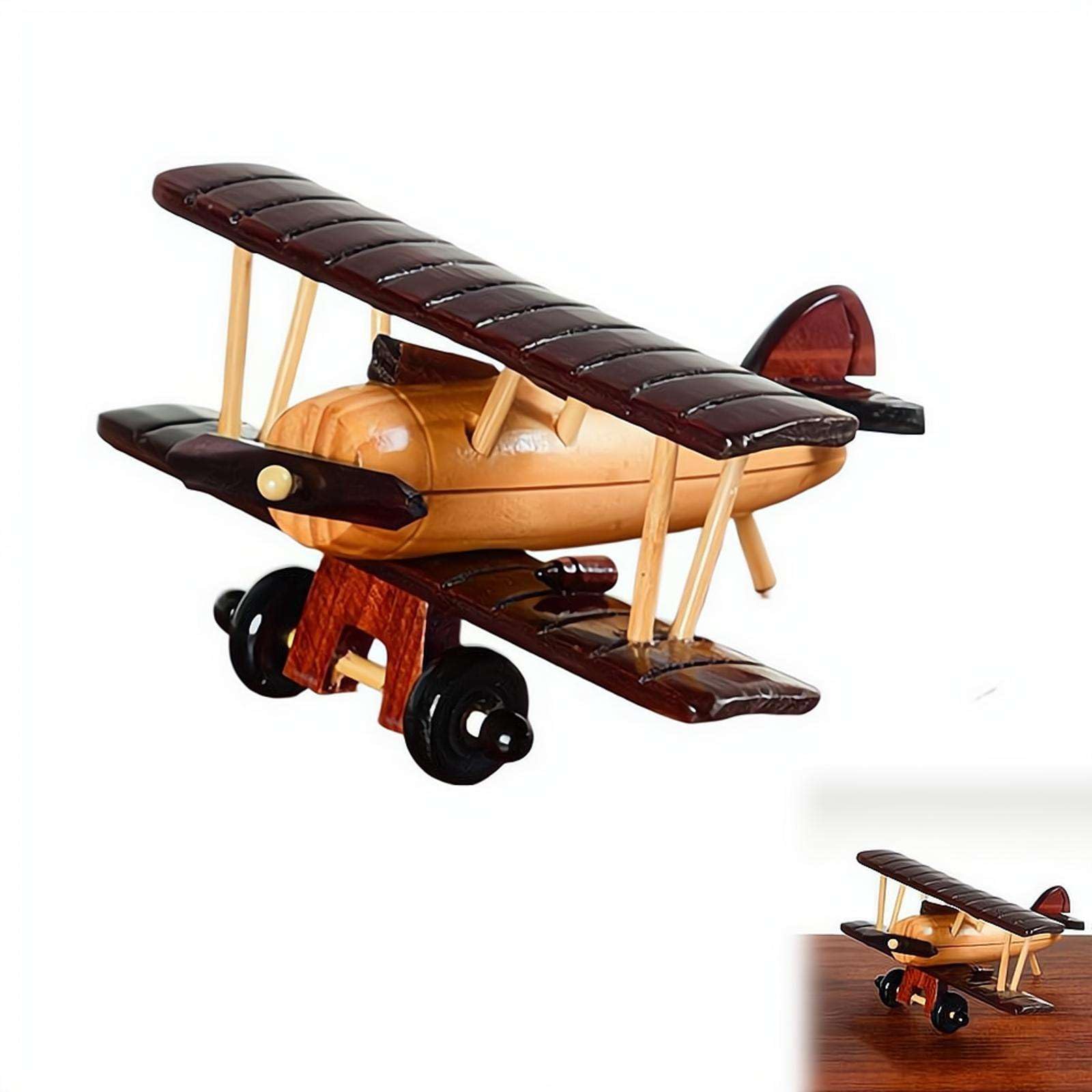 Cikiki Wooden Airplane Decor,Vintage Wood Plane Model Ornament for Nursery Room Office Tabletop Shelf Cabinet Displays Home Desktop
