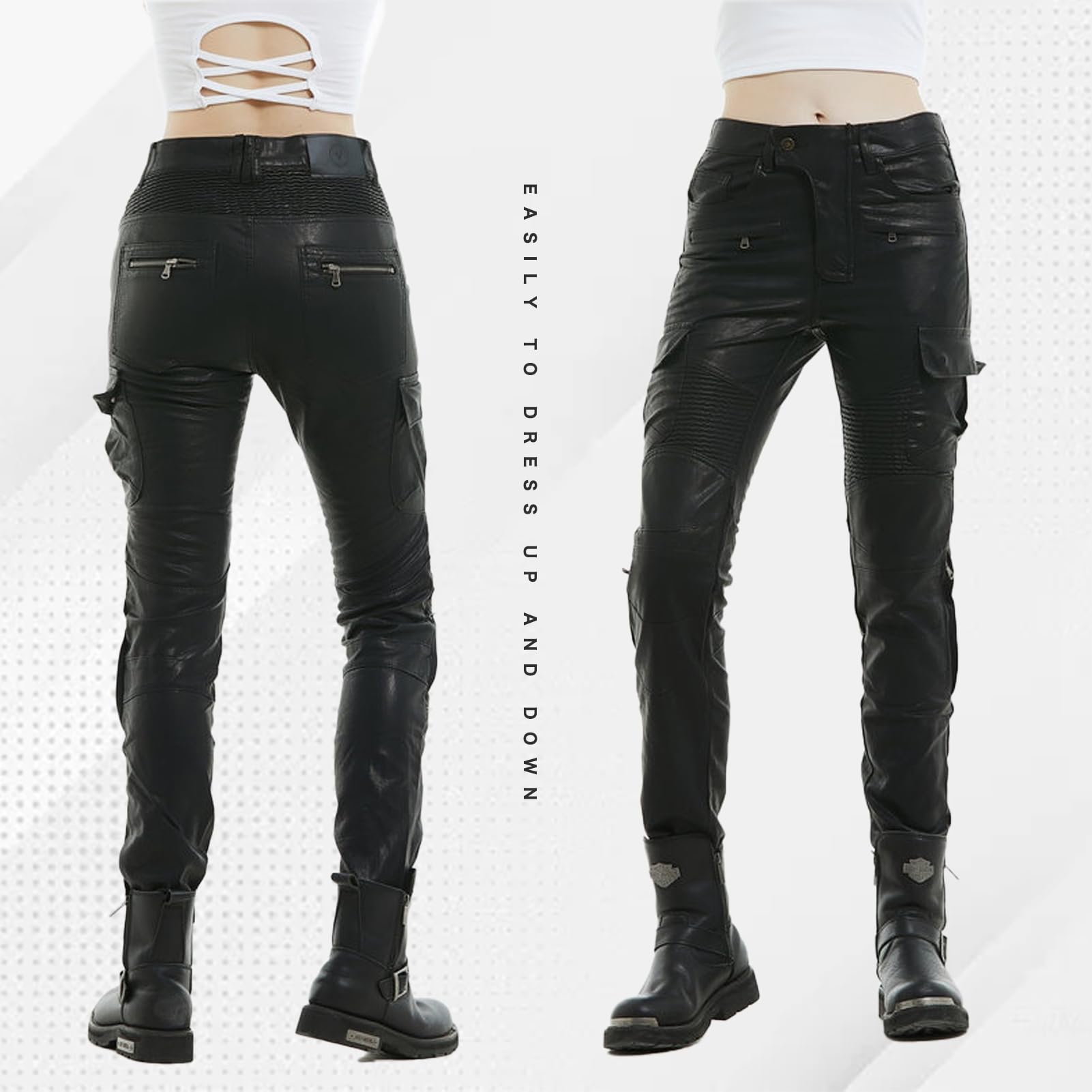 Jeans da moto da donna Pantaloni protettivi per moto Pantaloni da moto rivestiti in PU impermeabili antivento,con 2 paia di protezioni per fianchi e ginocchia rimovibili (Black-C,M)