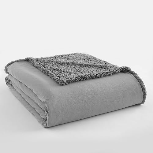 Shavel Home Products Manta Sherpa sólida de microfranela, individual, color gris