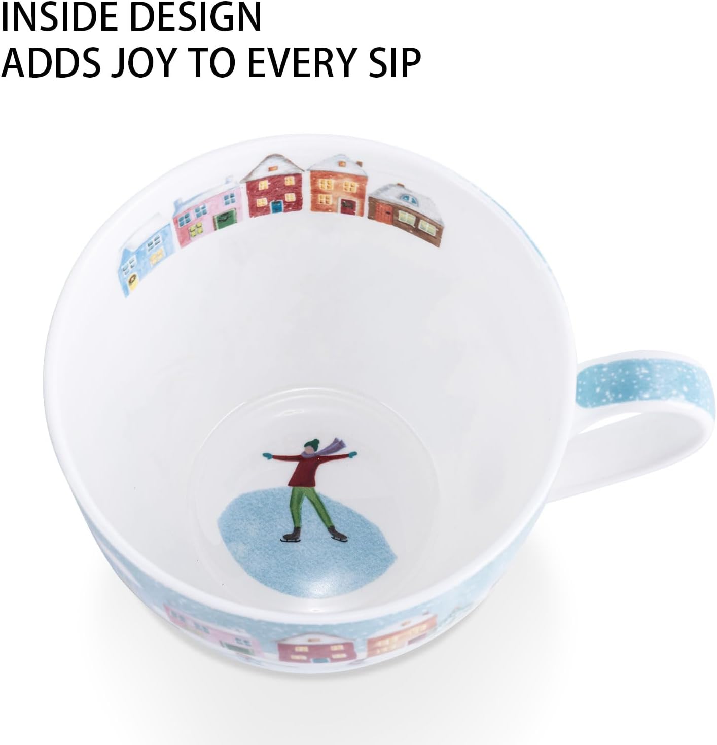 Christmas Skating Mug - 20 oz Bone China Winter Coffee Mugs with Snowy Village, Perfect Holiday and Christmas Gifts for Friends and Family - Designed in England by Harvest Green Studio - Image 6