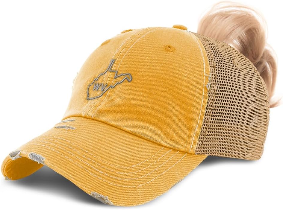 Speedy Pros Ponytail Cap Women's Baseball Cap Embroidered West Virginia State Map Wv Embroidery Cotton