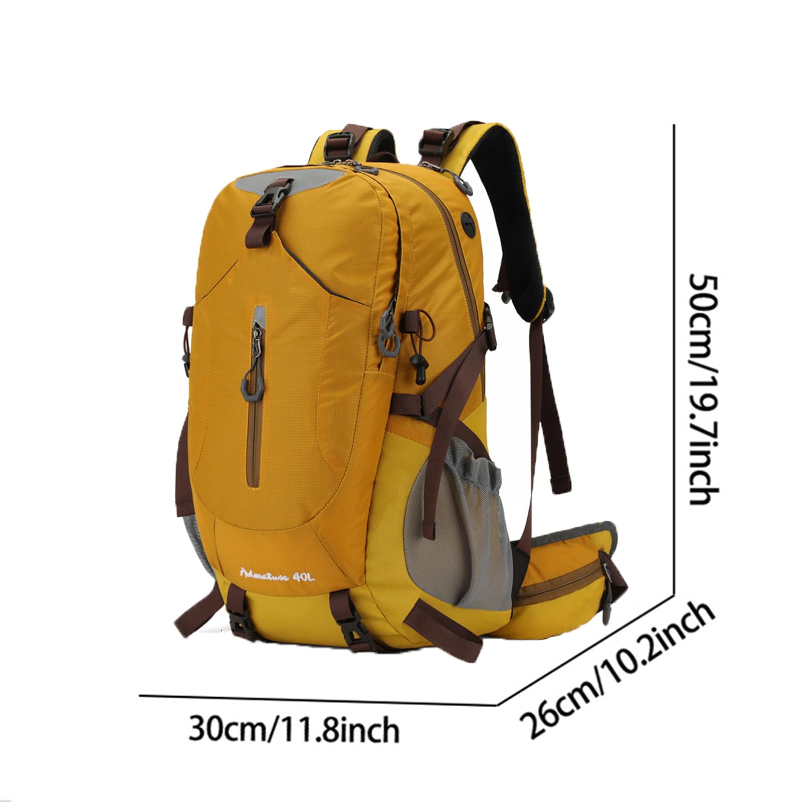 40L Hiking Backpack for Men and Women,Waterproof Lightweight Large Capacity Daypack with Rain Cover for Trekking,Camping (Yellow)