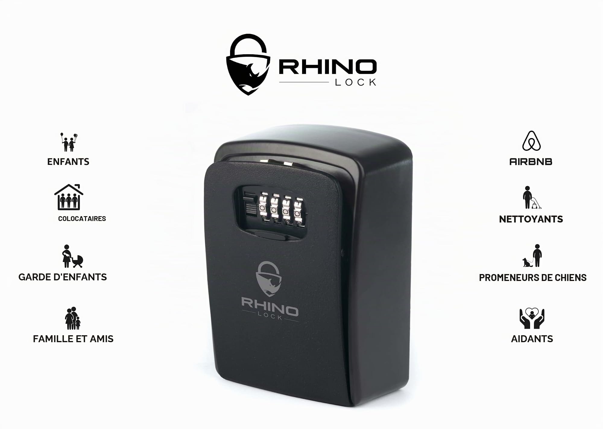 Rhino Lock Secure Key Stealth XL - Boite à clés à Code pour Utilisation en extérieur — Cache clé Mural sécurisé — pour clés de Maison ou de Bureau - Combinaison à 4 Chiffres - Grande capacité - Noir