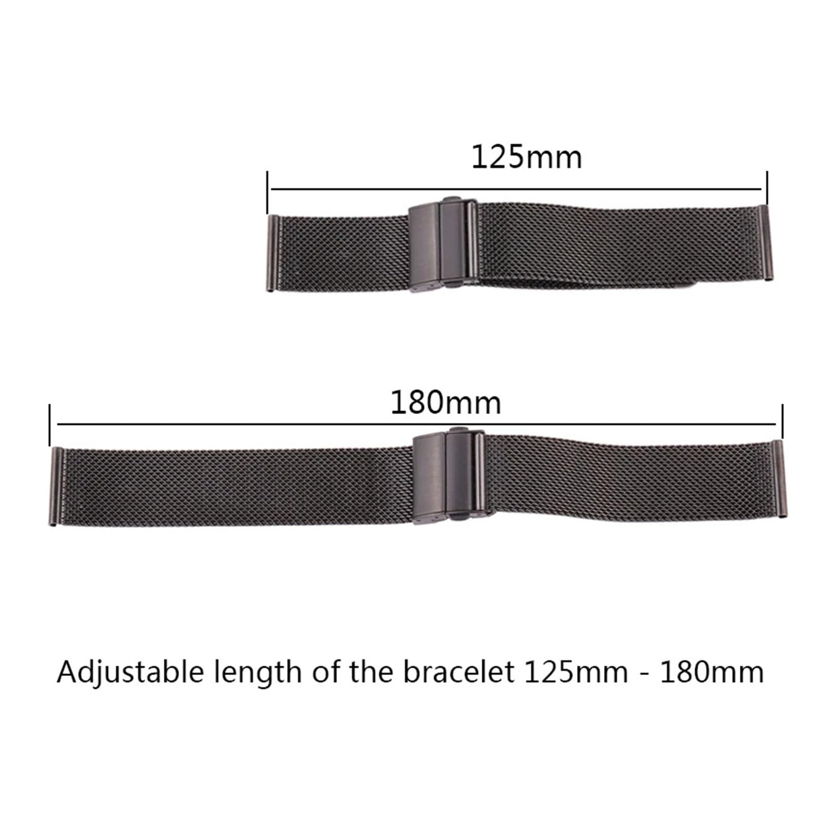 Cong Yi Edelstahl-Mesh-Armband Im Milanaise-Stil, Silber/Schwarz, 16/18/20/22 Mm