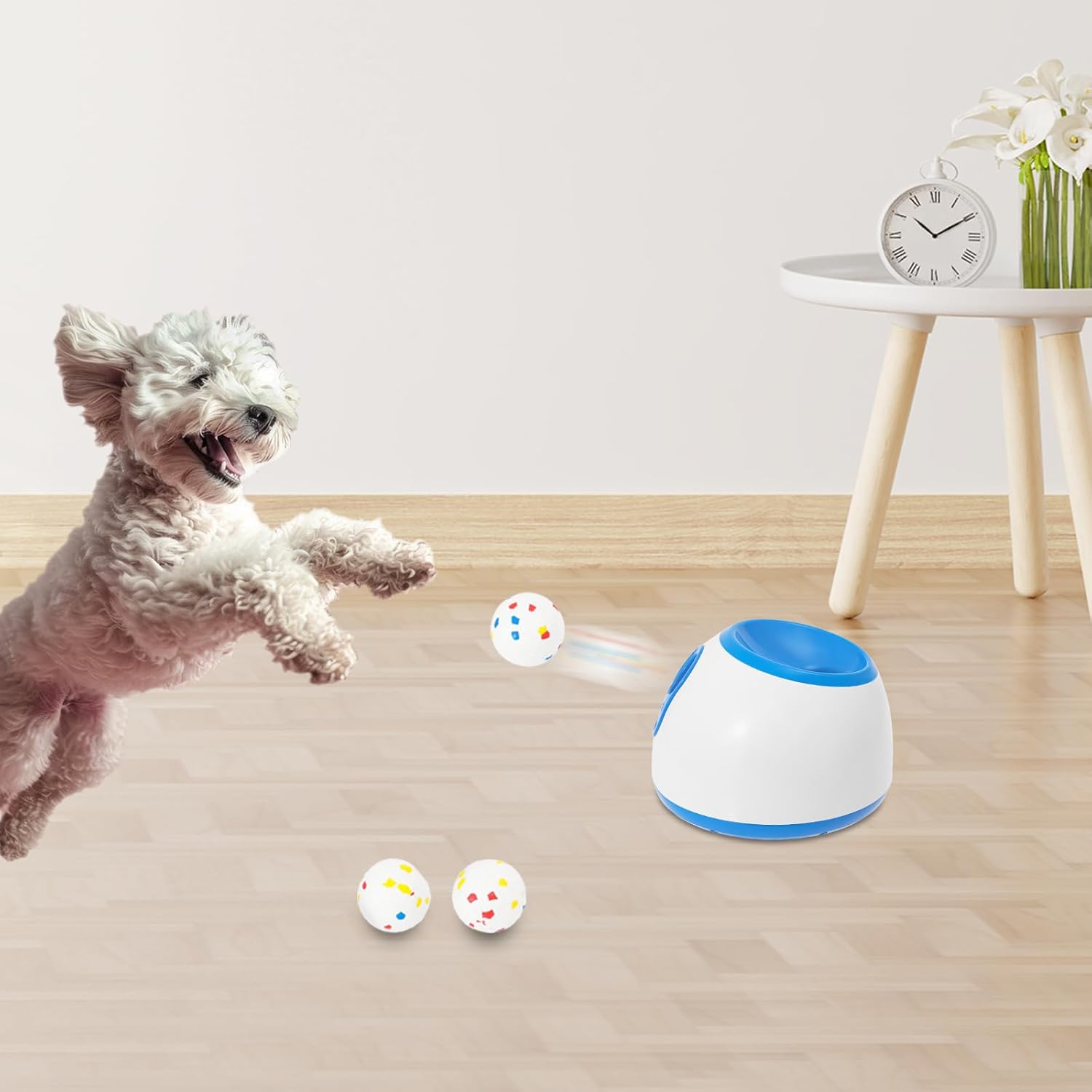 Automatic Dog Ball Launcher, Dog Ball Thrower Launcher with 3 Balls Sizing 2 Inch Interactive Balls Launchers for Dogs with Adjustable Distance Settings 10-30ft for Indoor Backyards Parks