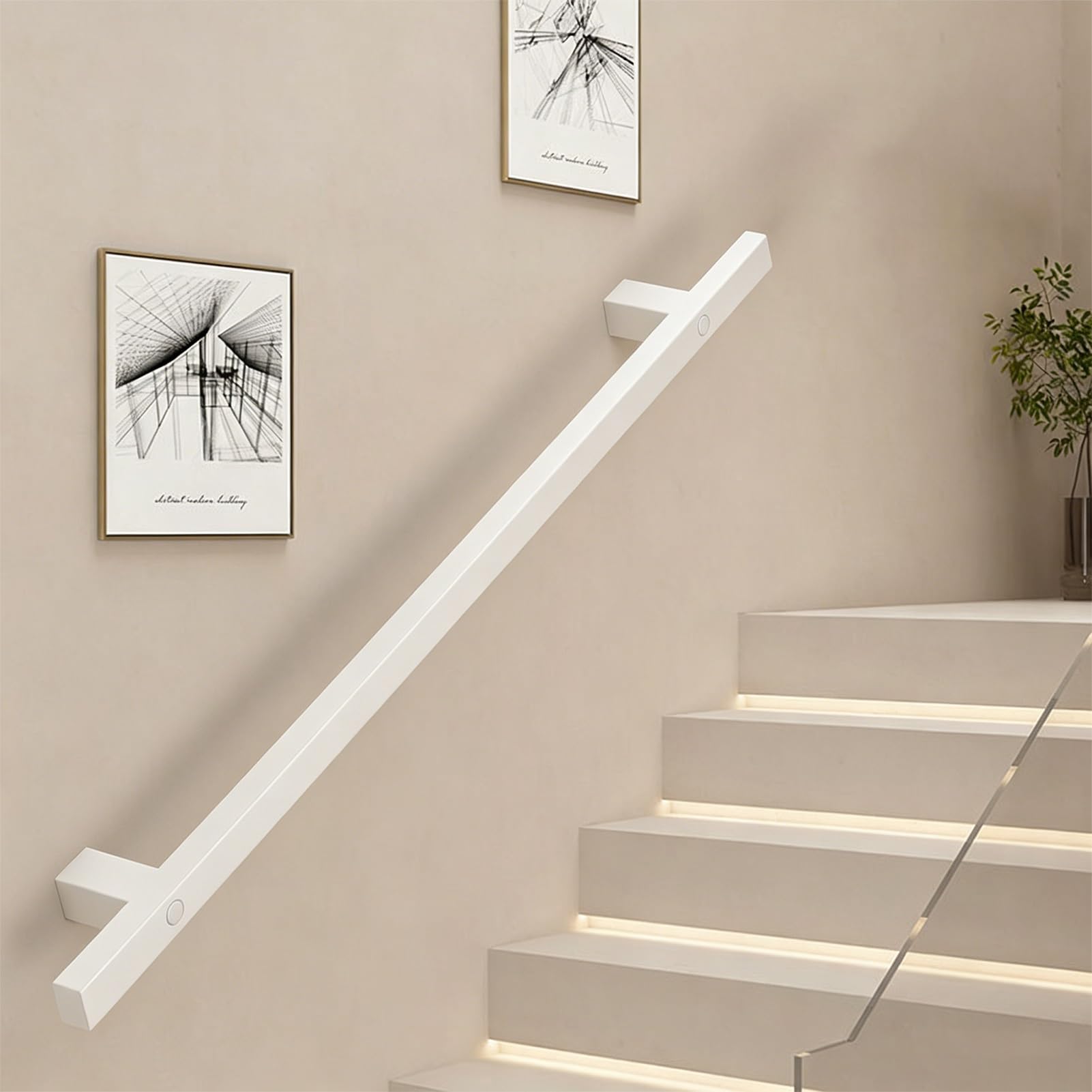 Drsyffsup One Color White Stair Handrail For Walls, Non-Slip Home Staircase Handrails Heavy Duty Safety Hand Rail For Indoor & Outdoor Stairs, Corridors, Lofts & Patios, For Elderly, Children(7Ft/210Cm)