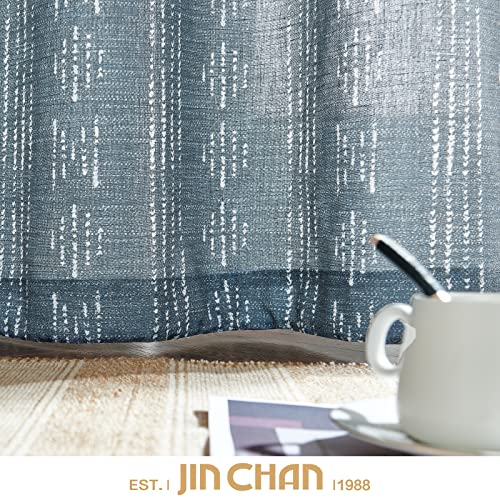 Jinchan Boho Curtains Linen Curtains For Living Room Blue Farmhouse Boho Curtains 84 Inches Long Geometric Striped Mudcloth Light Filtering Bedroom Window Grommet Curtains 2 Panels Blue On Beige #TOP6