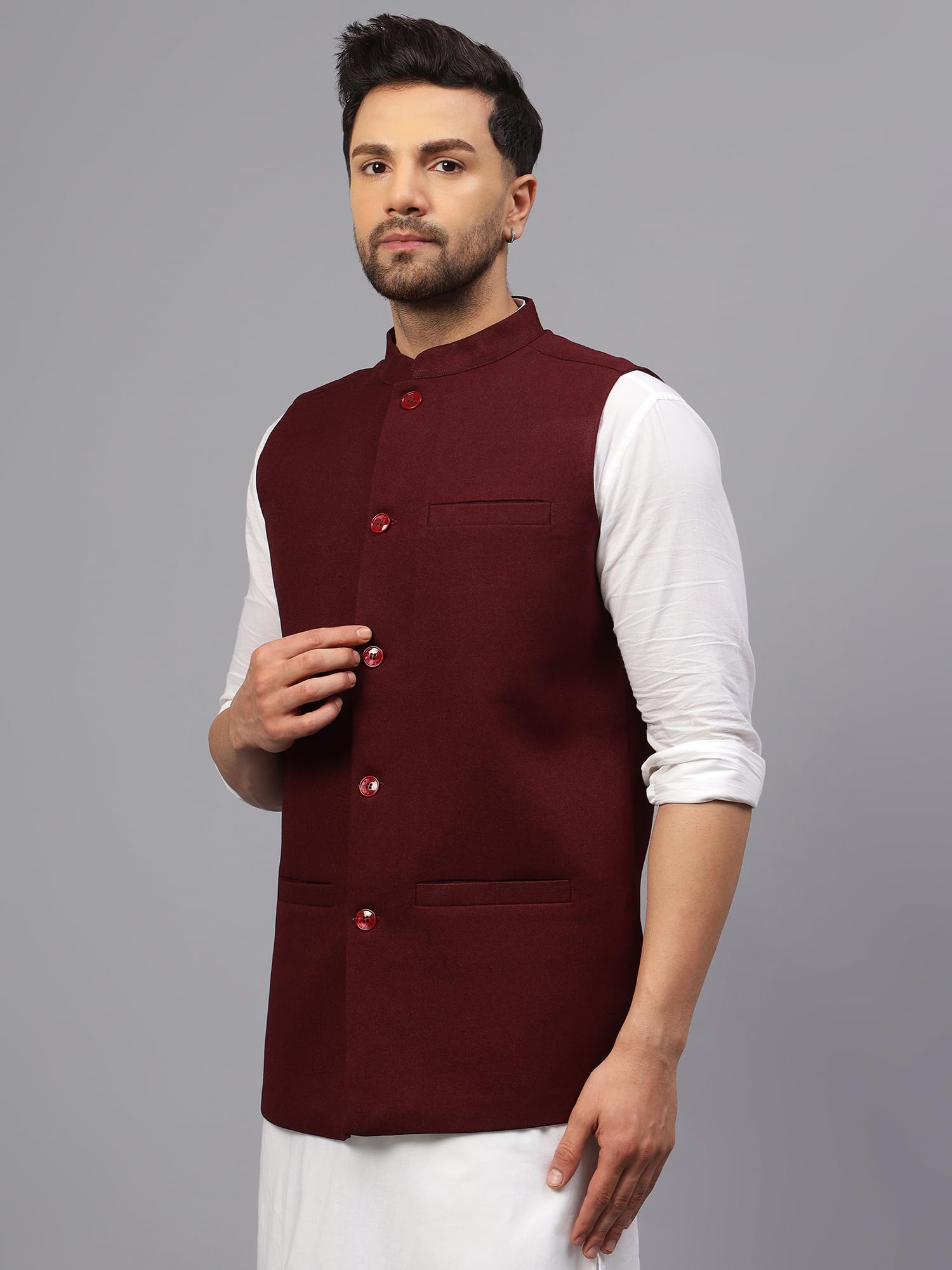 LATEST CHIKAN Men's Traditional Silk Cotton Geometrical Printed Premium Nehru Jacket/Waistcoat -SADRI-JC-M-42 - Image 4 thumbnail