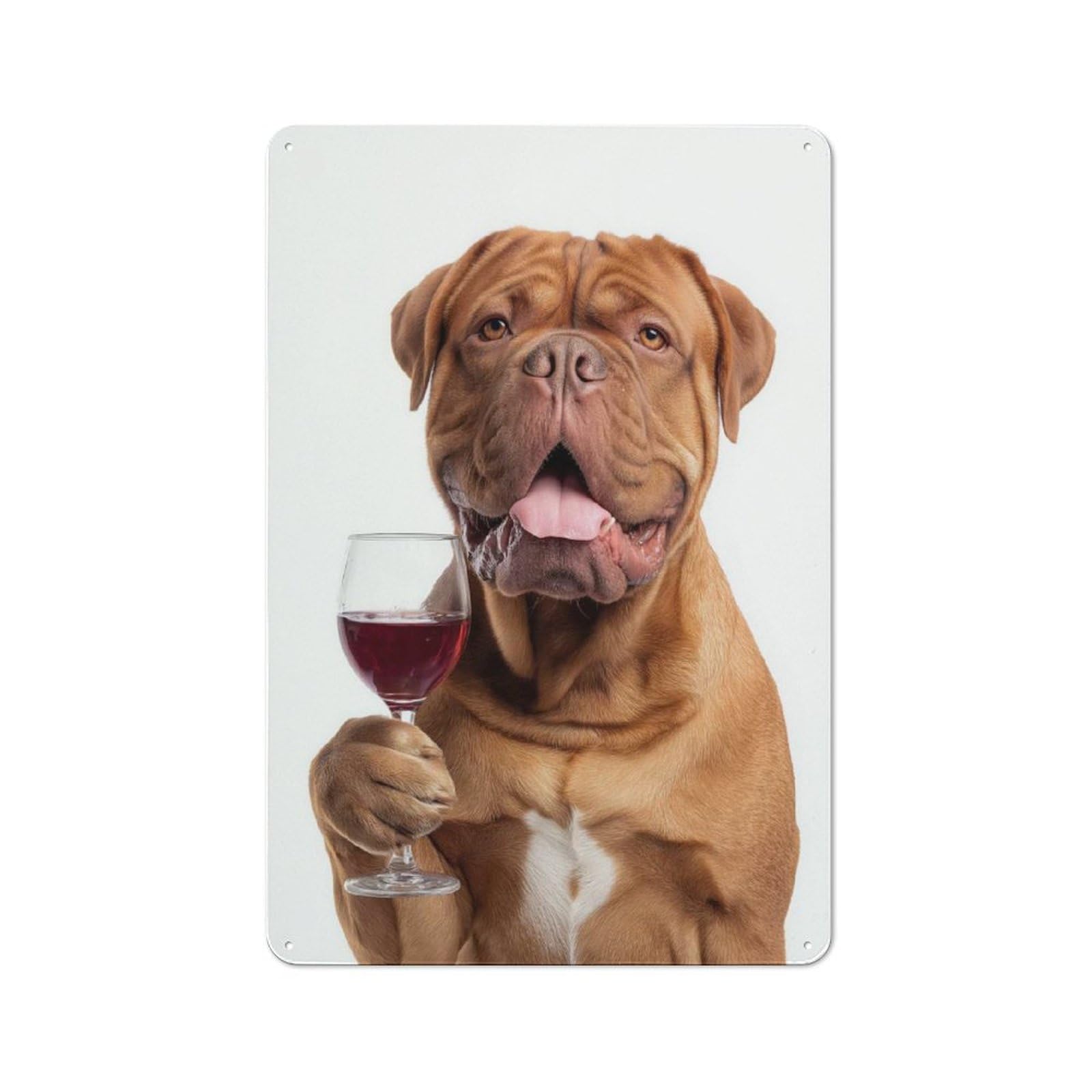 Junmoney Dogues De Bordeaux Dog With Wine Glass For Garage Or Workshop, Rustic Metal Plaque 30X20cm, Suited To Wall Displays In Garages And Tool Rooms