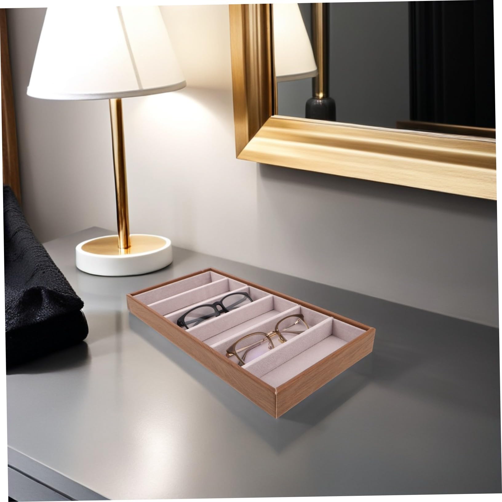 Organizador de Gafas y Joyas Multifuncional de Madera con Bandeja Rígida para Escritorio Funda Protectora para Gafas de Sol y Accesorios Resistente y Fácil de Limpiar para Hogar y