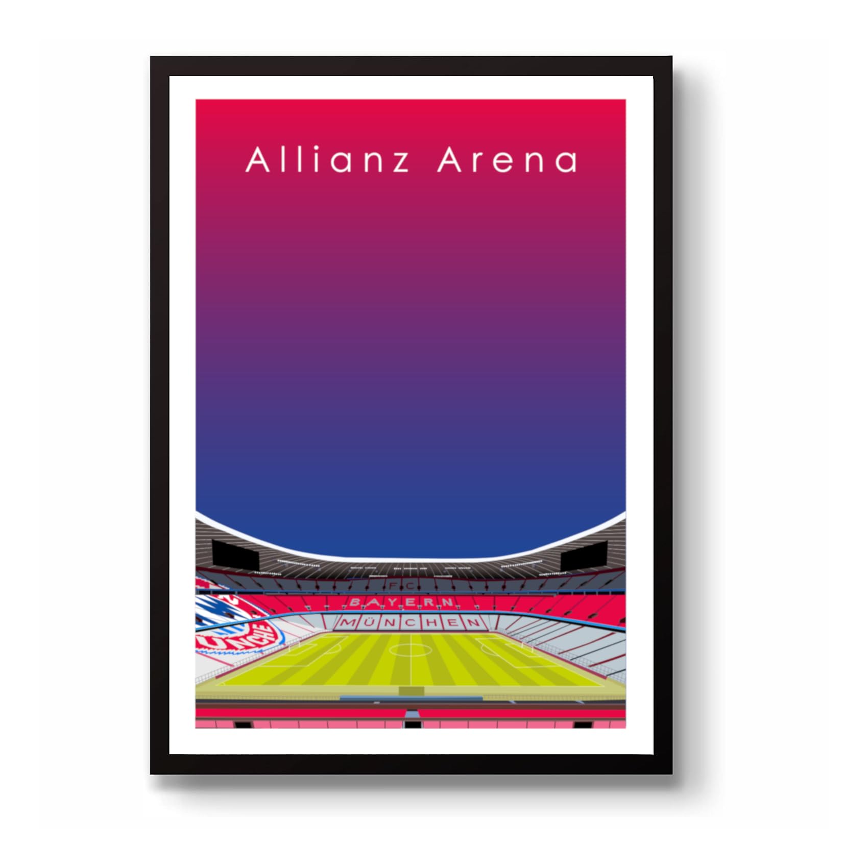 Grounddesigns Men's Red And Blue Fc Bayern Munchen Football Gift Allianz Arena Stadium Art Unframed A3 Print Munich