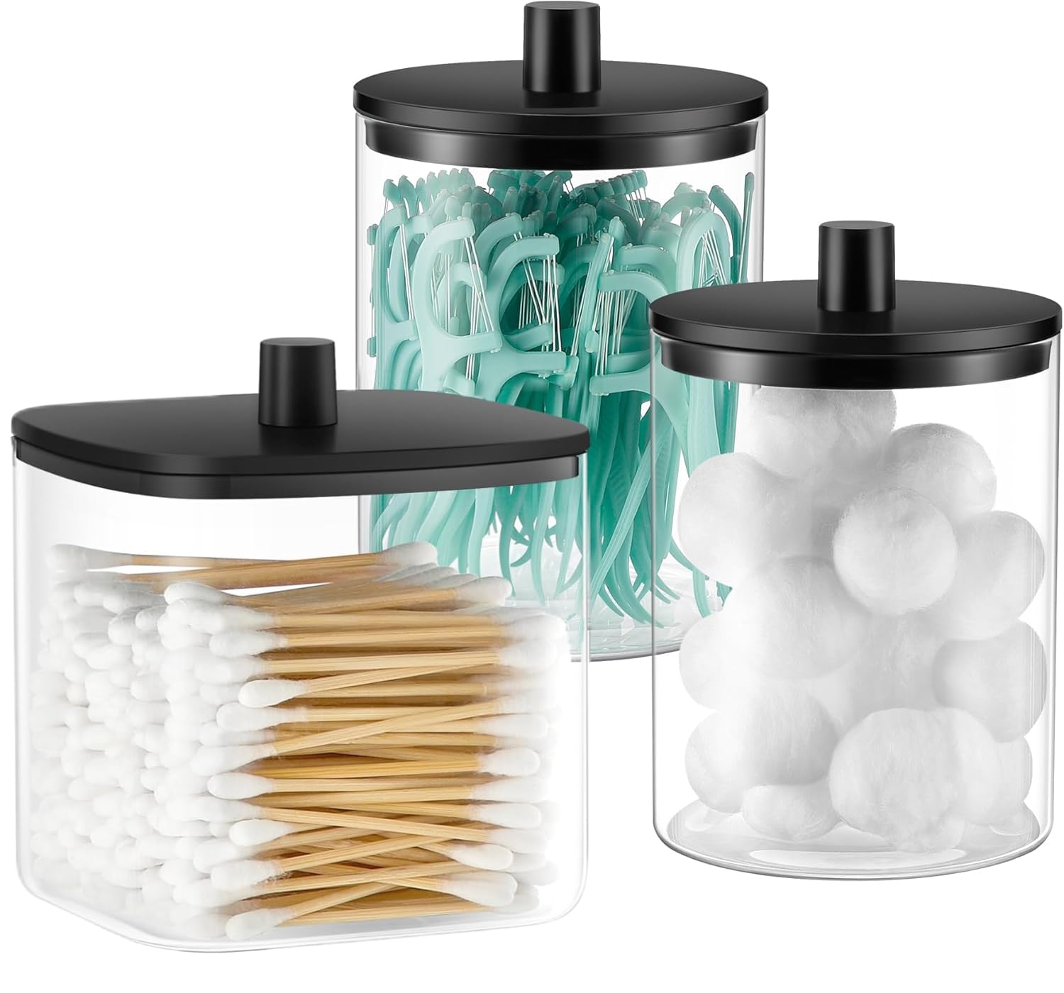 Photo 1 of TIPGO Glass Qtip Holder Dispenser - 3 Pack, Black