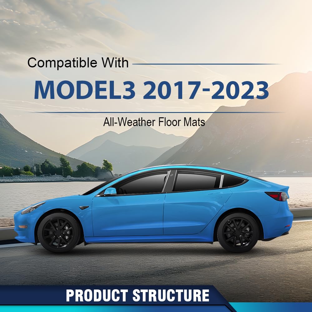PIT66 Alfombrillas y alfombrillas para maletero para Tesla Model 3 2017-2023, 6-TLG TPE para todo tipo de clima, juego de alfombrillas de 1 a 2 filas y maletero juego completo Tesla Model 3 2017-2023