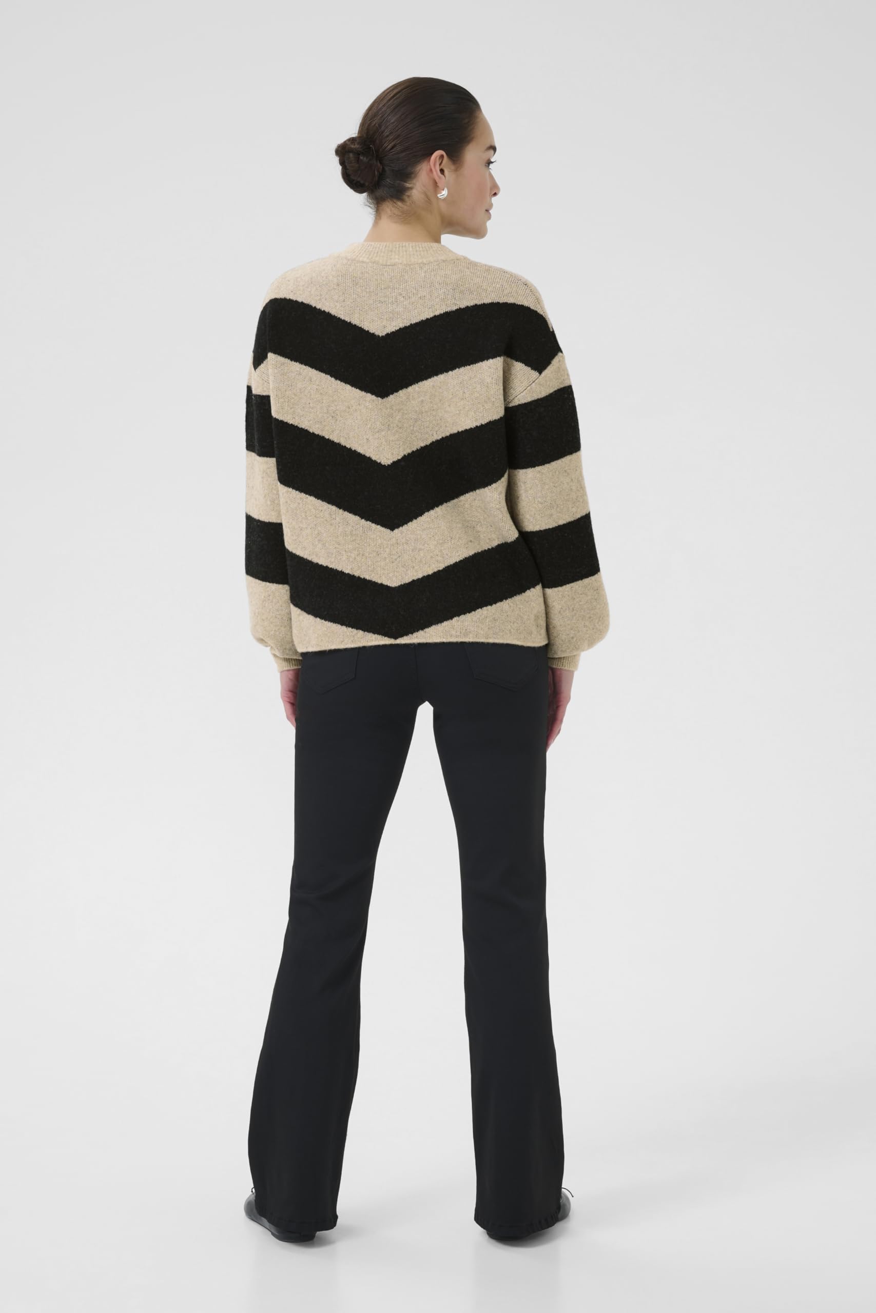 KAFFE Women's Pullover Crew Neck Graphic Print Casual Fit Long Sleeves Knit Donna