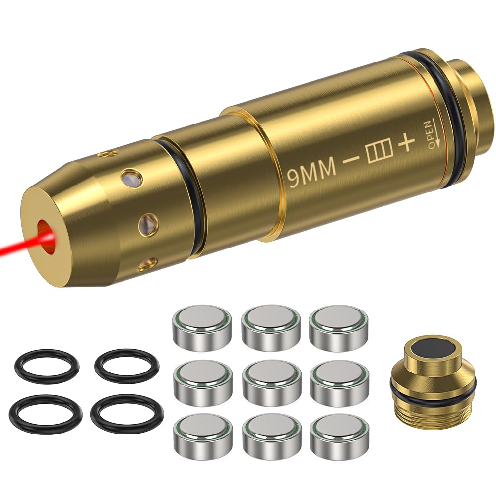 AETRONIX 9mm Laser Training Case for Dry Fire Training Systems, Laser Bullet with Rubber Snap Cap, O-Ring Battery for Shooting Practice (Gold)