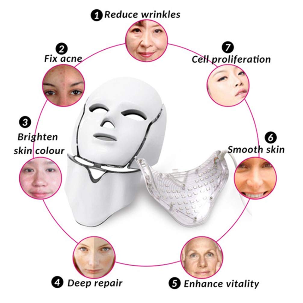 LED Mascarilla Mascara Fototerapia,Mascara Facial Led 7 Colores Terapia De Fotones Para Tratamiento Facial Rejuvenecimiento De Piel Anti Envejecimiento Arrugas