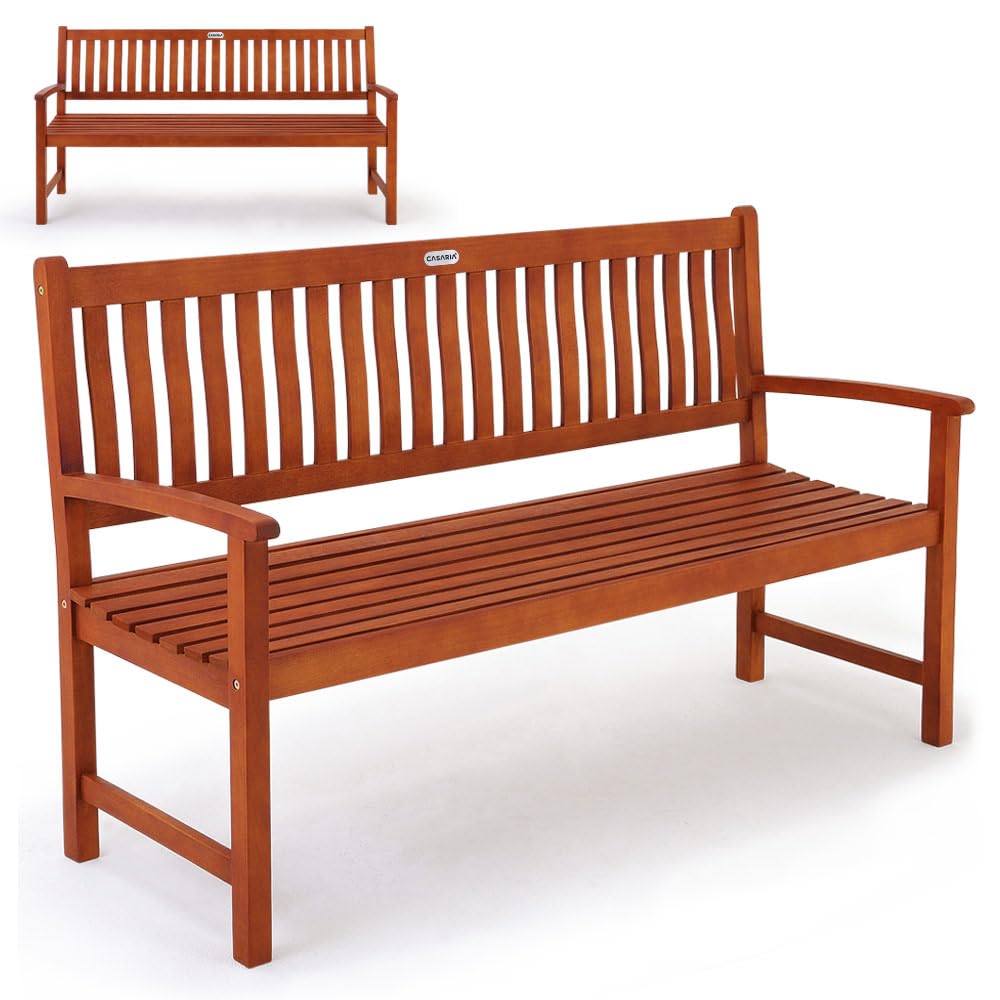 Casaria Banco de Jardín de Madera de Acacia 120cm hasta 320Kg 2 Plazas Asiento Doble Terraza Balcón | Banco de exterior de madera de acacia con respaldo y capacidad de 320 kg para patio, terraza, balcón, terraza y jardín