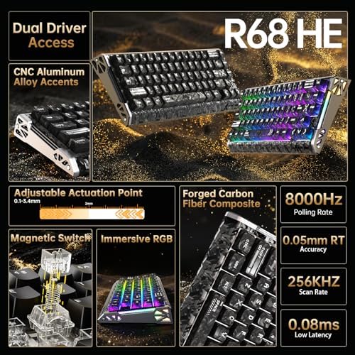 ATTACK SHARK R68 HE&R11 Ultra Carbon Fiber Gaming Keyboard and Mouse Combo,8000Hz Rapid Trigger Wired Keyboard,0.005mm RT Accuracy, Immersive RGB+49g 8K Wireless Mouse PAW3950MAX,42K DPI,Coiled Cable - 1