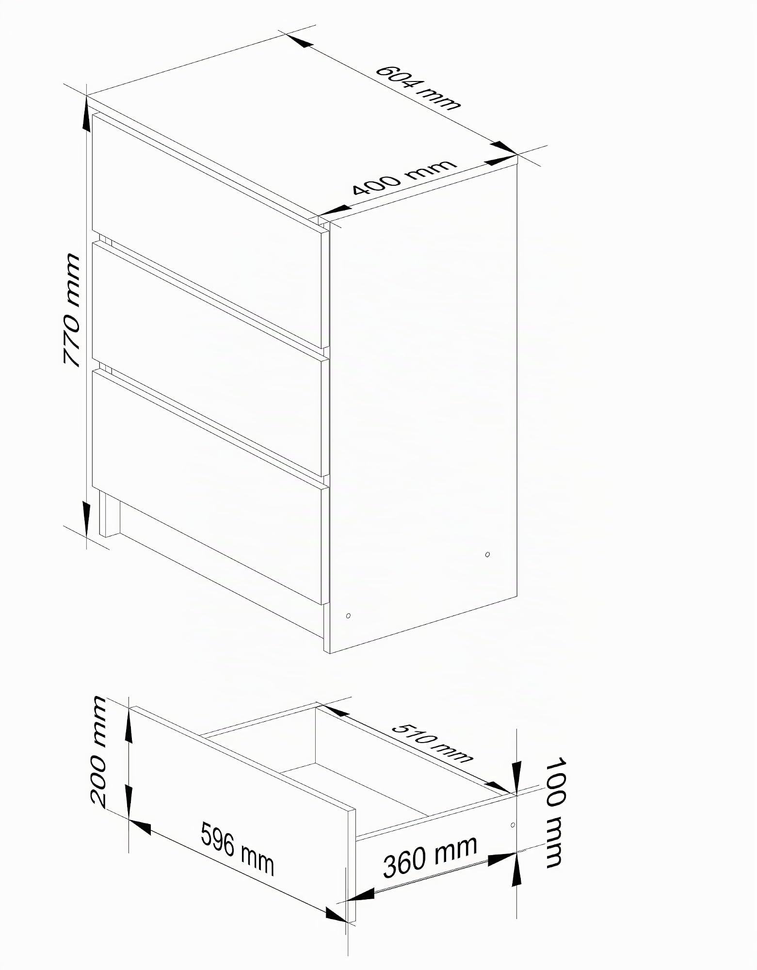 AKORD Cómoda K60 con 3 cajones | Credenza Alta | Mueble Moderno para Sala de Estar, Comedor, Dormitorio, Entrada, baño | Armario Infantil | 60x77x40 cm 25 kg | Blanco