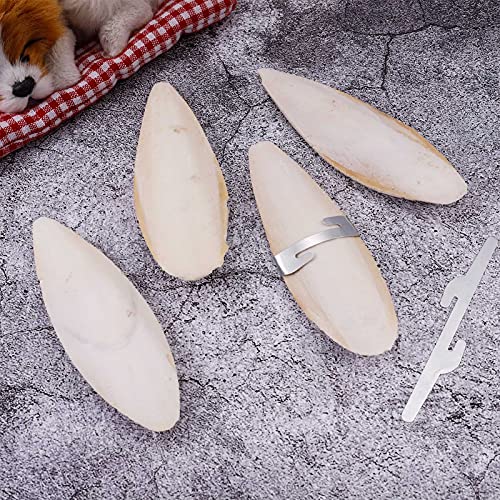 Bohoman 4 Stück Sepiaschalen Papageien Kauspielzeug Vögel Kauen Spielzeug mit 2 Stück Metallhalter Tintenfische Sepia Knochen für Papageien Vögel Reptilien Schildkröten Schnecken,12-14cm