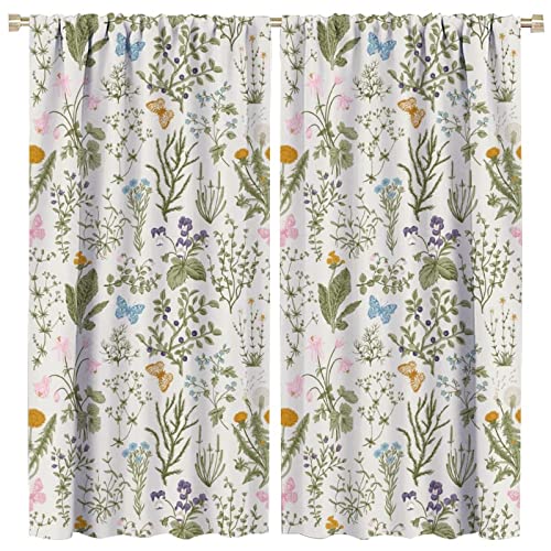 GoDazzling Floral Blackout Windows Curtains, Vintage Garden Plants Herbs Flowers
