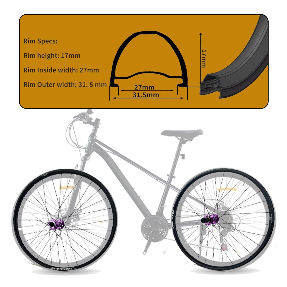 Ruote per Mountain Bike da 26/27,5/29 Pollici, Perno Passante, Cerchi in Lega di Alluminio a 32 Fori, mozzi Anteriori e Posteriori per Freni a Disco, Cassetta HG a 8-12 velocità.