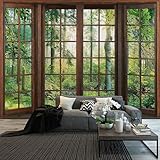 Aidatain Green Forest Natural Tapestry Window Scenery Wall Aesthetic Tapestry for Bedroom Flannel 108" L x 90" W Beach Blanket Living Dinning Room College Dorm Wall Hanging GTDJAT0095